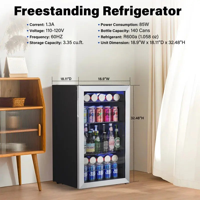 Yeego 140 Cans (12 Oz.) 3.35 Cubic Feet Beverage Refrigerator Freestanding | Fridge.com