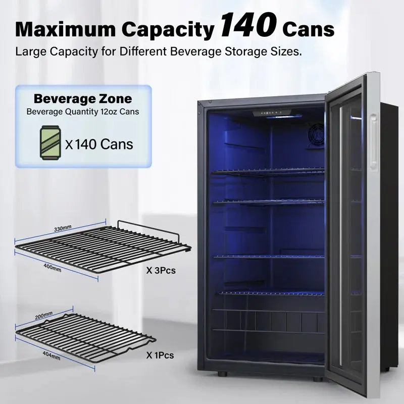 Yeego 140 Cans (12 Oz.) 3.35 Cubic Feet Beverage Refrigerator Freestanding | Fridge.com