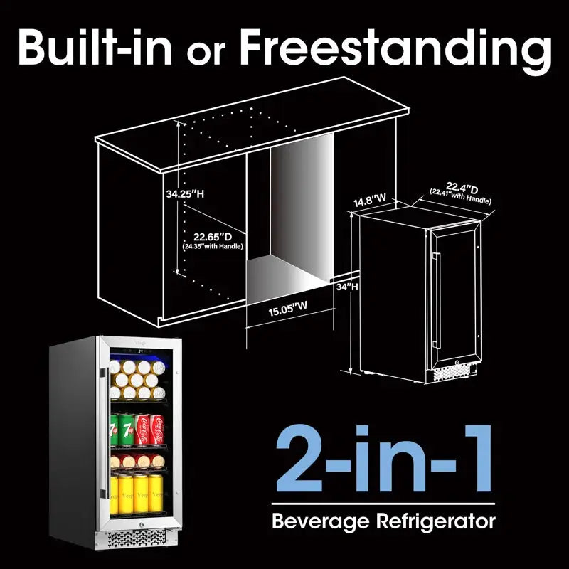 Yeego 15" 120 Cans (12 Oz.) Built-In Beverage Refrigerator with Wine Storage | Fridge.com