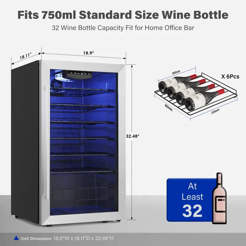 Yeego 18.9'' 33 Bottle Single Zone Wine Refrigerator | Fridge.com