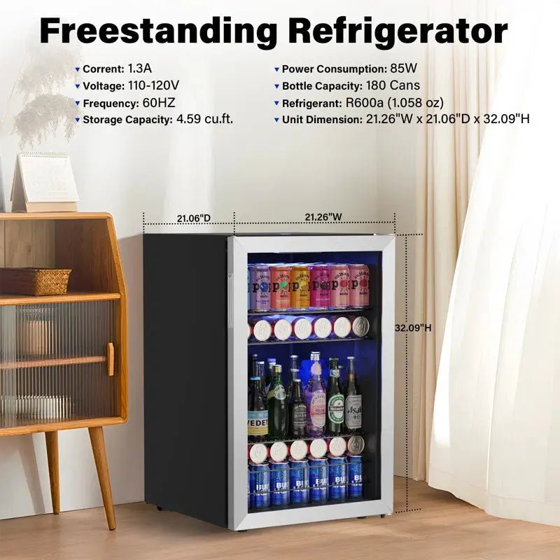 Yeego 180 Cans (12 Oz.) 4.59 Cubic Feet Freestanding Beverage Refrigerator | Fridge.com