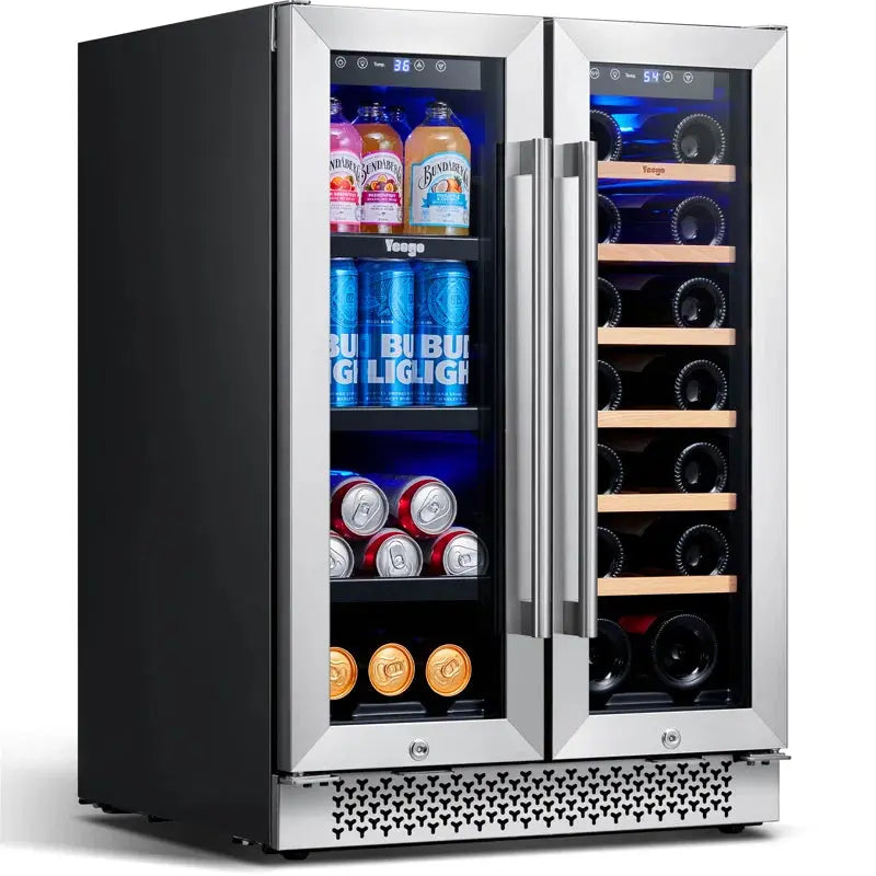 Yeego 23.4'' 20 Bottle and 60 Can Dual Zone Wine & Beverage Refrigerator | Fridge.com