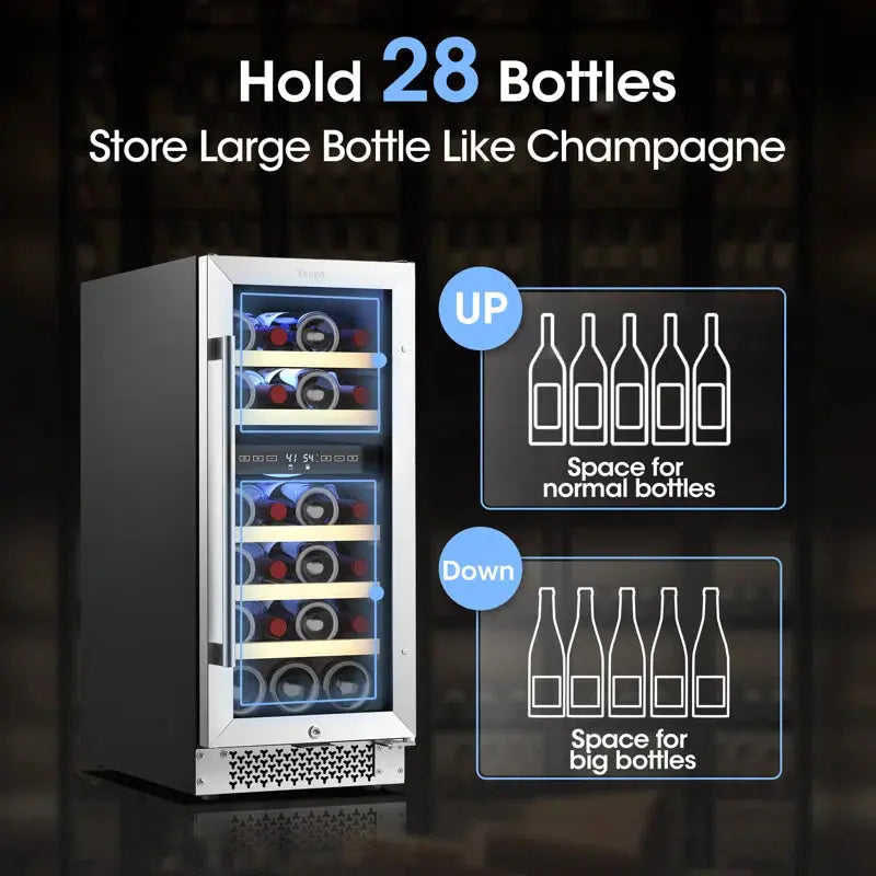 Yeego 28 Bottles 15" Dual Zone Wine Cooler under Counter Compressor Wine Refrigerator Mini Fridge | Fridge.com