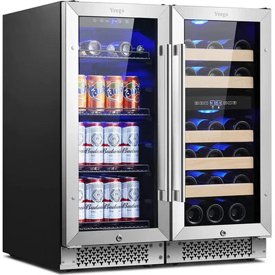 Yeego 29.6'' 28 Bottle and 120 Can Dual Zone Wine and Beverage Refrigerator | Fridge.com