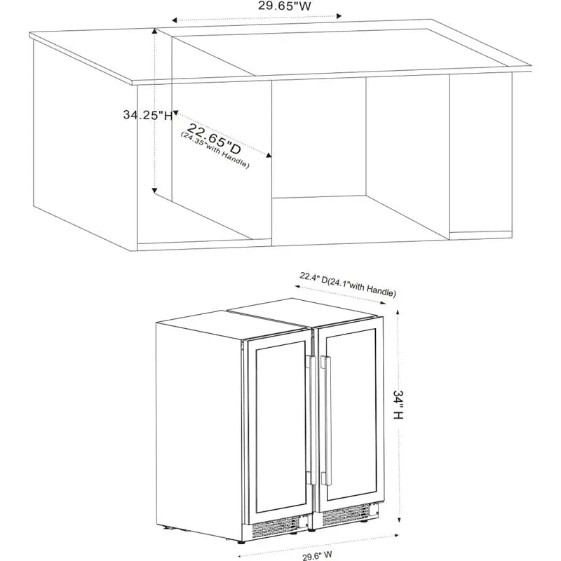 Yeego 29.6'' 28 Bottle and 120 Can Dual Zone Wine and Beverage Refrigerator | Fridge.com