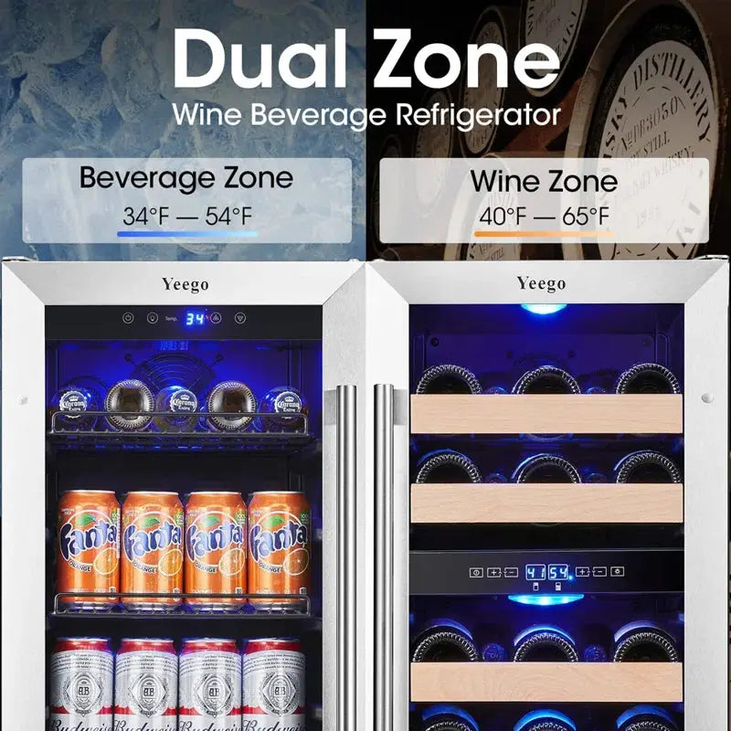 Yeego 29.6'' 28 Bottle and 120 Can Dual Zone Wine and Beverage Refrigerator | Fridge.com