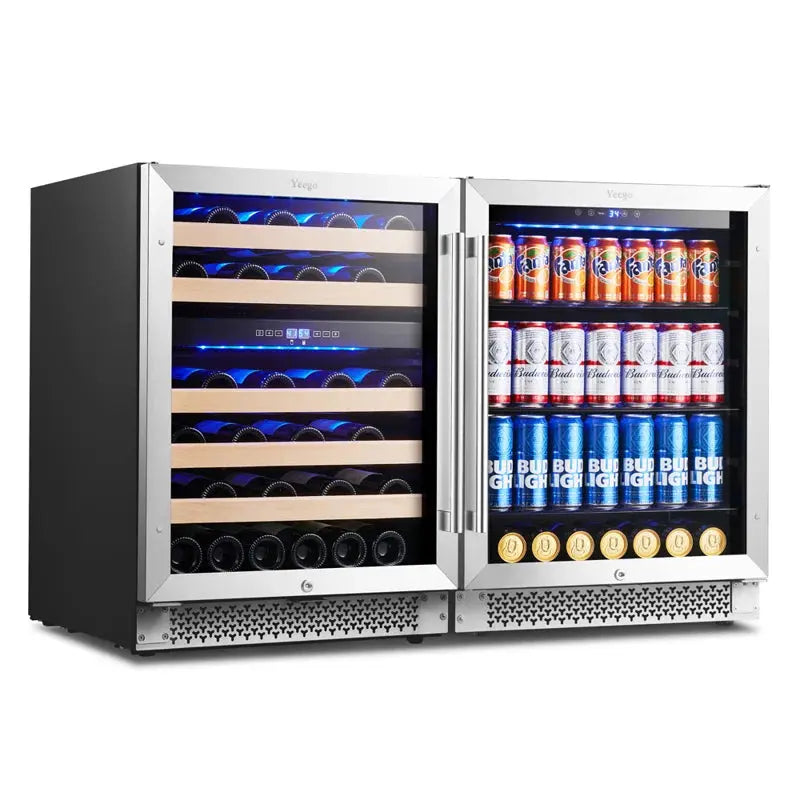 Yeego 46.8'' 46 Bottle and 180 Can Triple Zone Wine & Beverage Refrigerator | Fridge.com