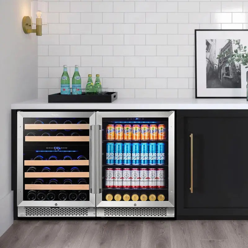 Yeego 46.8'' 46 Bottle and 180 Can Triple Zone Wine & Beverage Refrigerator | Fridge.com