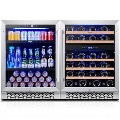 Yeego 48'' 46 Bottle and 180 Can Triple Zone Wine & Beverage Refrigerator | Fridge.com