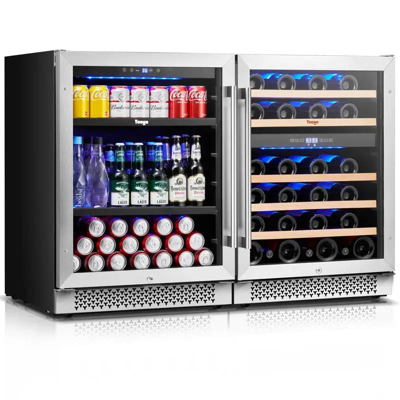 Yeego 48'' 46 Bottle and 180 Can Triple Zone Wine & Beverage Refrigerator | Fridge.com