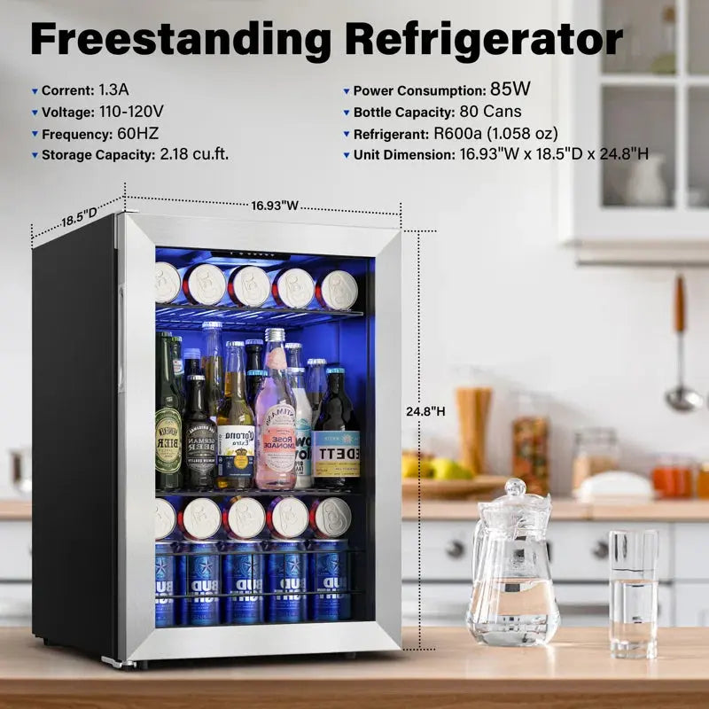 Yeego 80 Cans (12 Oz.) 2.18 Cubic Feet Freestanding Beverage Refrigerator | Fridge.com