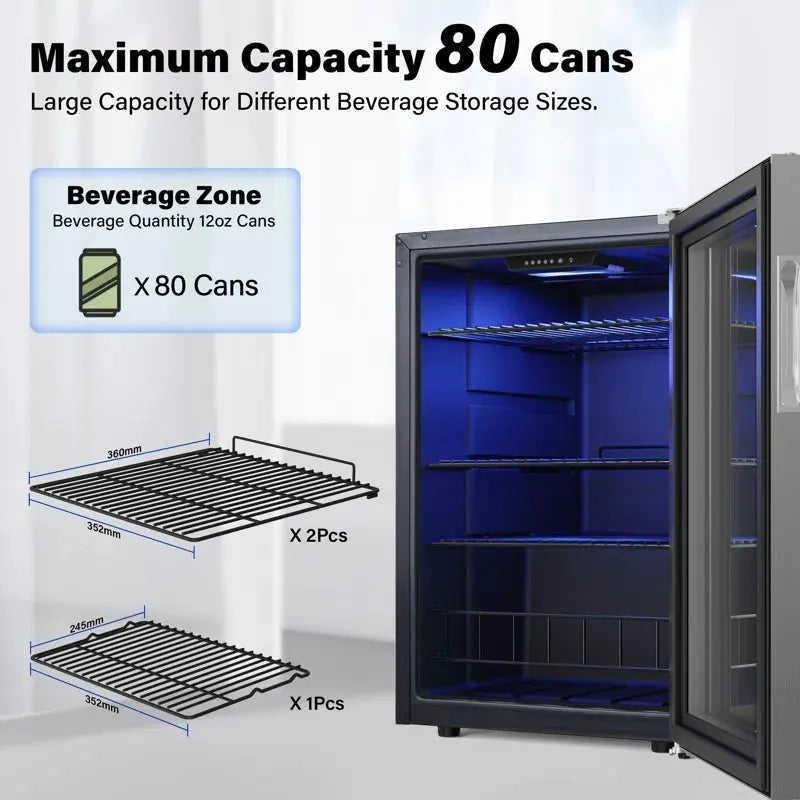 Yeego 80 Cans (12 Oz.) 2.18 Cubic Feet Freestanding Beverage Refrigerator | Fridge.com