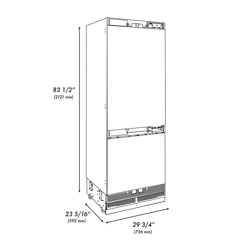 ZLINE 30" 16.1 Cu. Ft. Panel Ready Built-In 2-Door Bottom Freezer Refrigerator with Internal Water and Ice Dispenser | Fridge.com