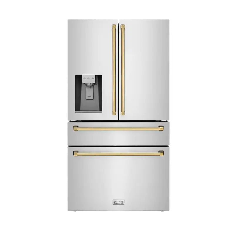 ZLINE 36" Autograph Edition 21.6 Cu. Ft Freestanding French Door Refrigerator with Water and Ice Dispenser | Fridge.com