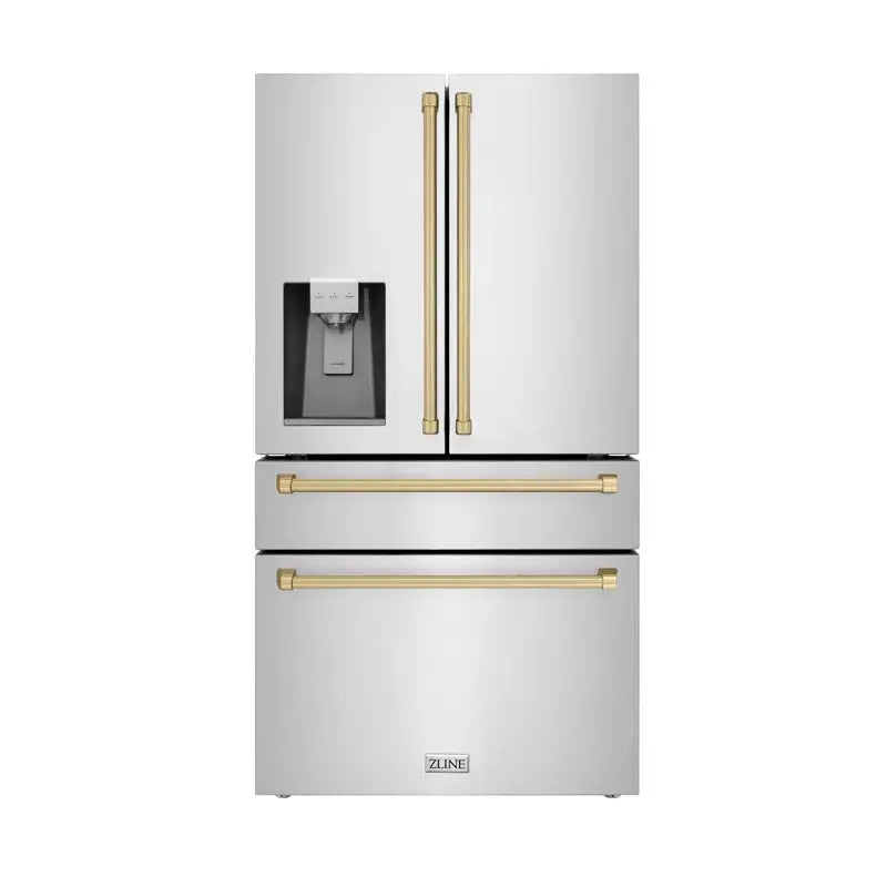 ZLINE 36" Autograph Edition 21.6 Cu. Ft Freestanding French Door Refrigerator with Water and Ice Dispenser | Fridge.com