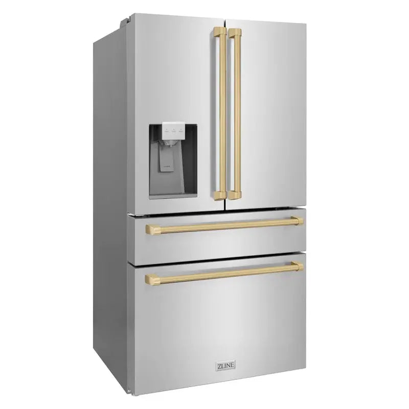 ZLINE 36" Autograph Edition 21.6 Cu. Ft Freestanding French Door Refrigerator with Water and Ice Dispenser | Fridge.com