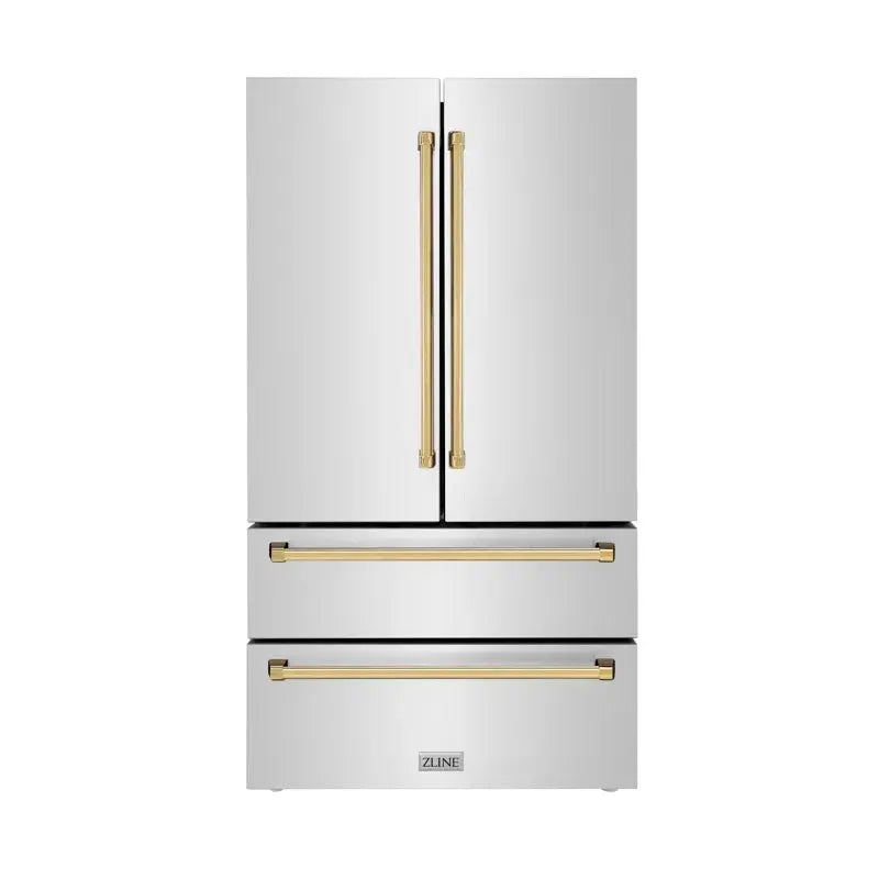 ZLINE 36" Autograph Edition 22.5 Cu. Ft Freestanding French Door Refrigerator with Ice Maker in Fingerprint | Fridge.com