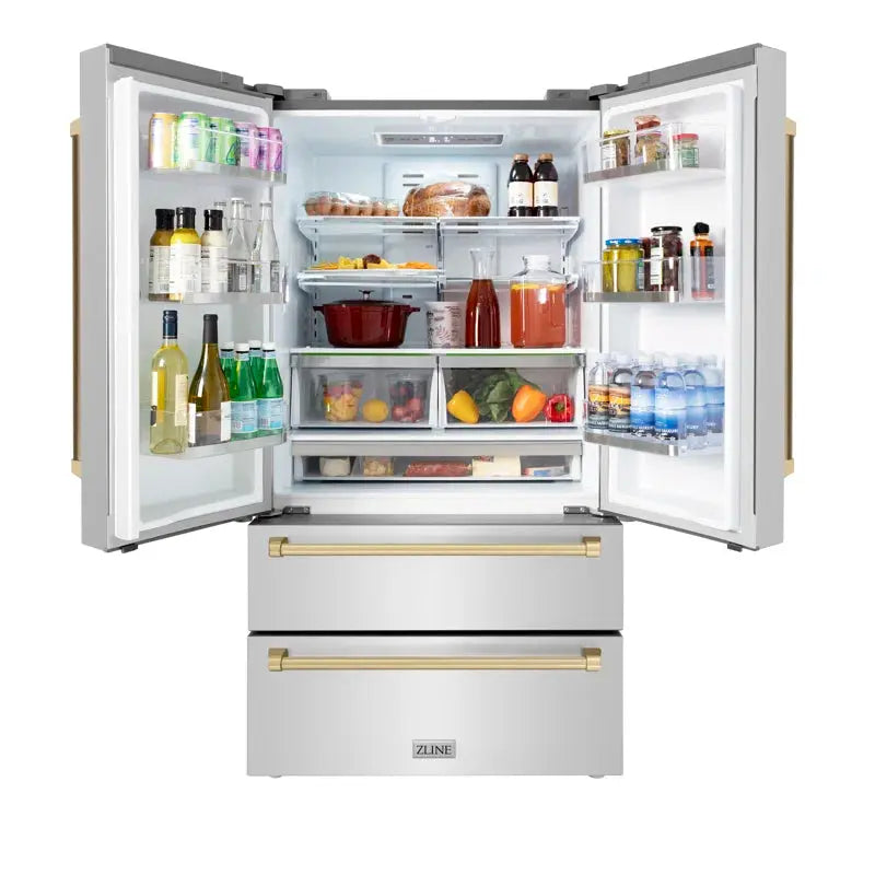 ZLINE 36" Autograph Edition 22.5 Cu. Ft Freestanding French Door Refrigerator with Ice Maker in Fingerprint | Fridge.com