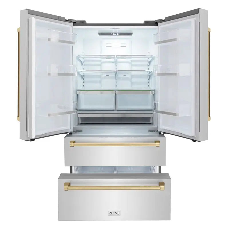 ZLINE 36" Autograph Edition 22.5 Cu. Ft Freestanding French Door Refrigerator with Ice Maker in Fingerprint | Fridge.com