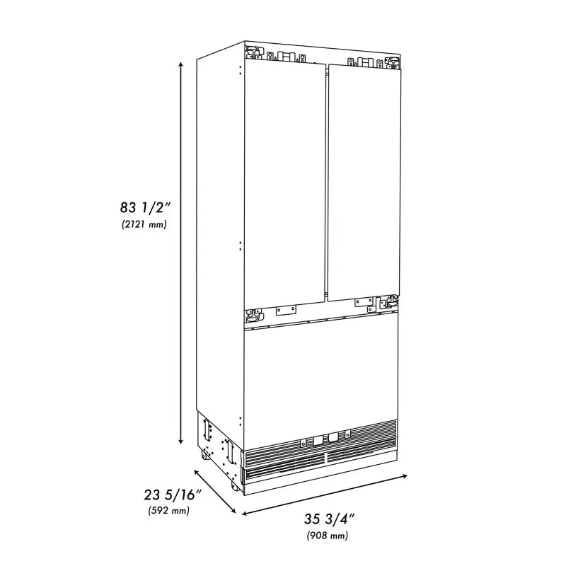 ZLINE 36" Built-In 3-Door French Door Refrigerator with Internal Water and Ice Dispenser | Fridge.com