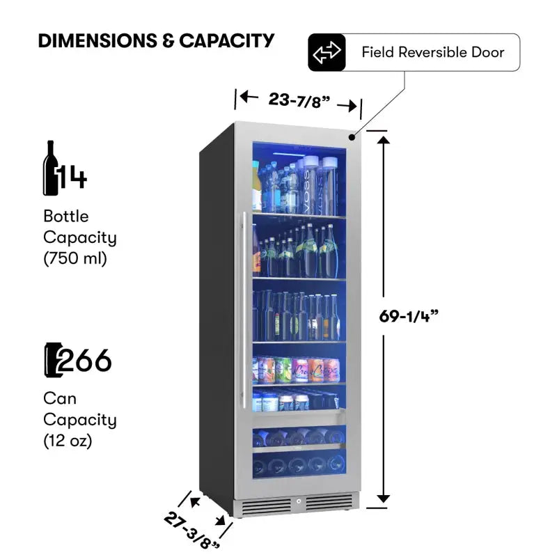 Zephyr Presrv 24 In. 14-Bottle and 266-Can Single Zone Full Size Beverage Cooler | Fridge.com