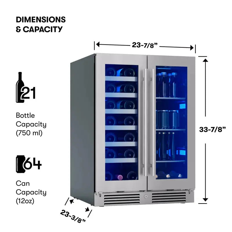 Zephyr Presrv 24" 21-Bottle and 64-Can Dual Zone Wine and Beverage Cooler | Fridge.com