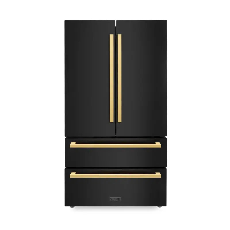 Zline 36 In. Autograph Edition 22.5 Cu. Ft 4-Door French Door Refrigerator with Ice Maker with Polished Gold Square Handles | Fridge.com