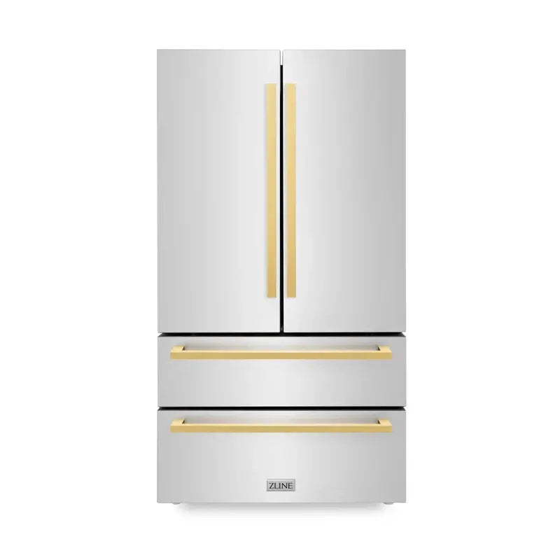 Zline 36 In. Autograph Edition 22.5 Cu. Ft 4-Door French Door Refrigerator with Ice Maker with Polished Gold Square Handles | Fridge.com