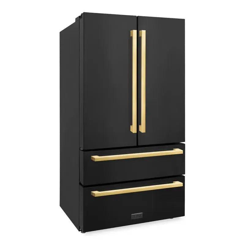 Zline 36 In. Autograph Edition 22.5 Cu. Ft 4-Door French Door Refrigerator with Ice Maker with Polished Gold Square Handles | Fridge.com