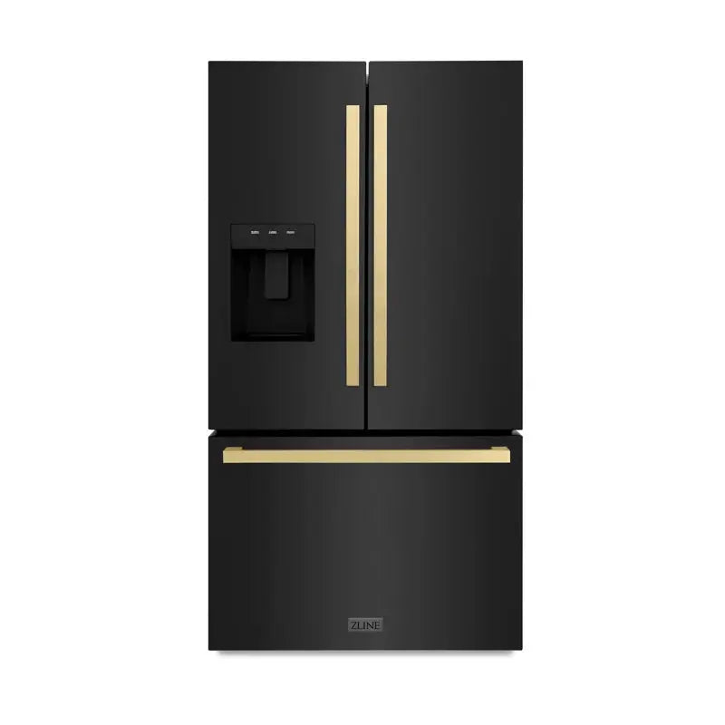 Zline Autograph Edition 36 In. 28.9 Cu. Ft. Standard-Depth French Door External Water Dispenser Refrigerator with Dual Ice Maker in Fingerprint Resistant Stainless Steel and Champagne Bronze Square Handles | Fridge.com