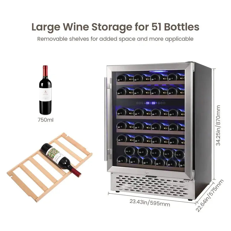 Zstar 23.4'' 51 Bottle Dual Zone Wine Refrigerator | Fridge.com