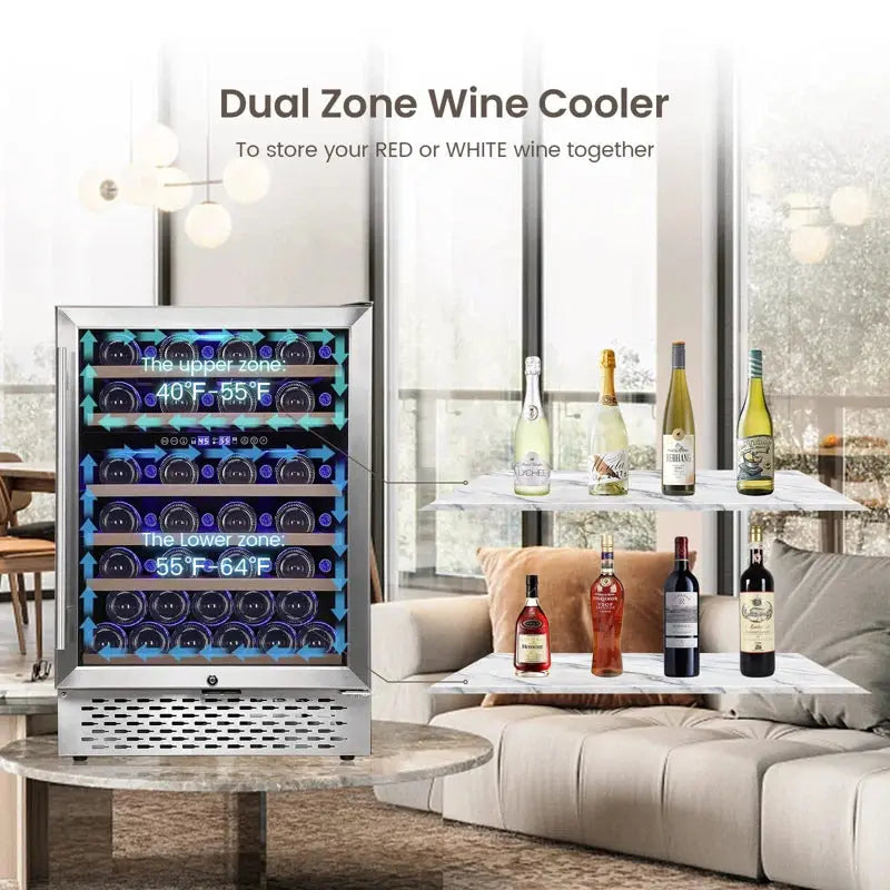 Zstar 23.4'' 51 Bottle Dual Zone Wine Refrigerator | Fridge.com