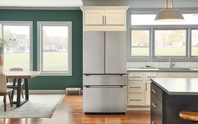 Kitchen with a french door refrigerator