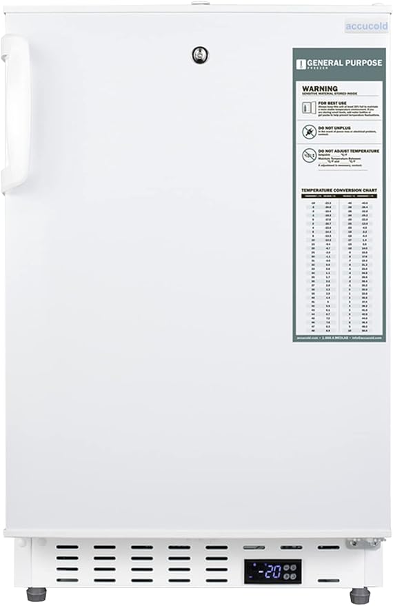 Summit Appliance ADA305AF 20 inch Wide Built-In Vaccine All-Freezer, ADA Compliant, Built-in Capable, Factory-Installed Lock, Adjustable Digital Thermostat, 3 inch Thick Door, Manual Defrost, White | Fridge.com