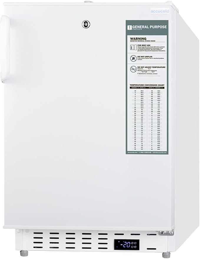 Summit Appliance Ada305af 20 Inch Wide Built-In Vaccine All-Freezer, ADA Compliant, Built-In Capable, Factory-Installed Lock, Adjustable Digital Thermostat, 3 Inch Thick Door, Manual Defrost, White - View 3 | Fridge.com