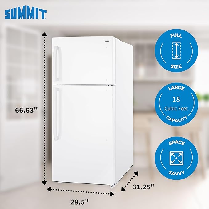 Summit 30” Top Mount Refrigerator-Freezer, White - CTR18W - View 2 | Fridge.com
