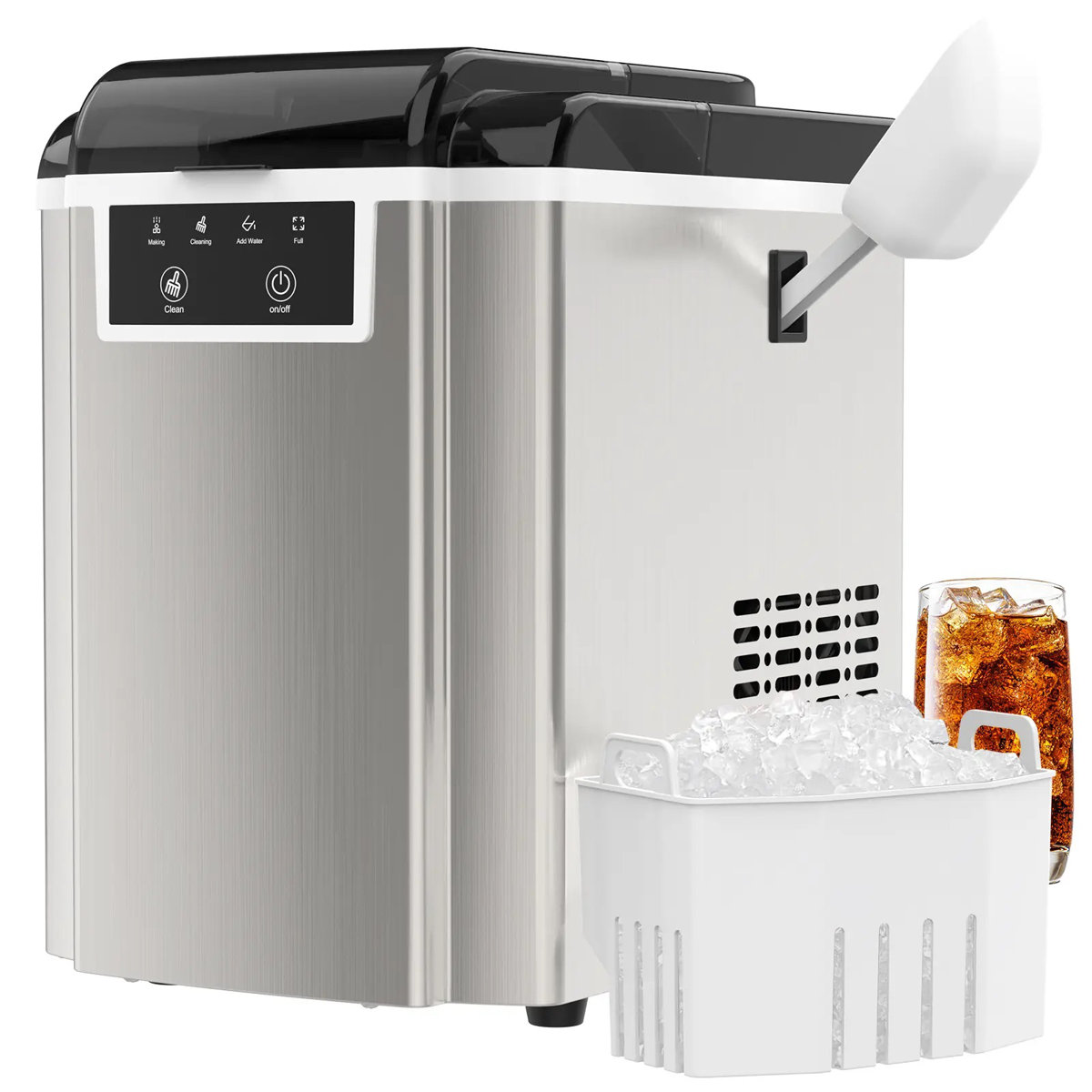 Countertop Ice Makers Machine with Basket and Scoop, 38lbs/24h Soft Chewable Pellet Ice, One-click Operation | Fridge.com