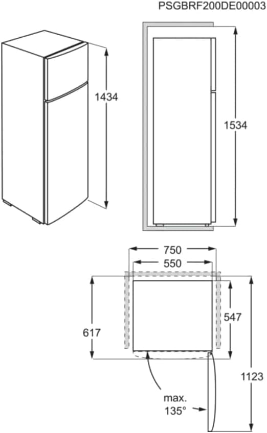 Aeg RDB424E1AX Free-Standing Double Door Fridge 1434 mm/Freezer Top Capacity 205 L/Colour: Stainless Steel Silver Sides/Anti-Finger Stainless Steel Coating/Energy Class E - View 6 | Fridge.com