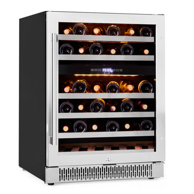 24 Inch 5.12 cu.ft Wine Fridge , 46 Bottles Dual Zone  Wine Cooler with Double UV Glass Door And Removable Shelves, Built-in/freestanding | Fridge.com