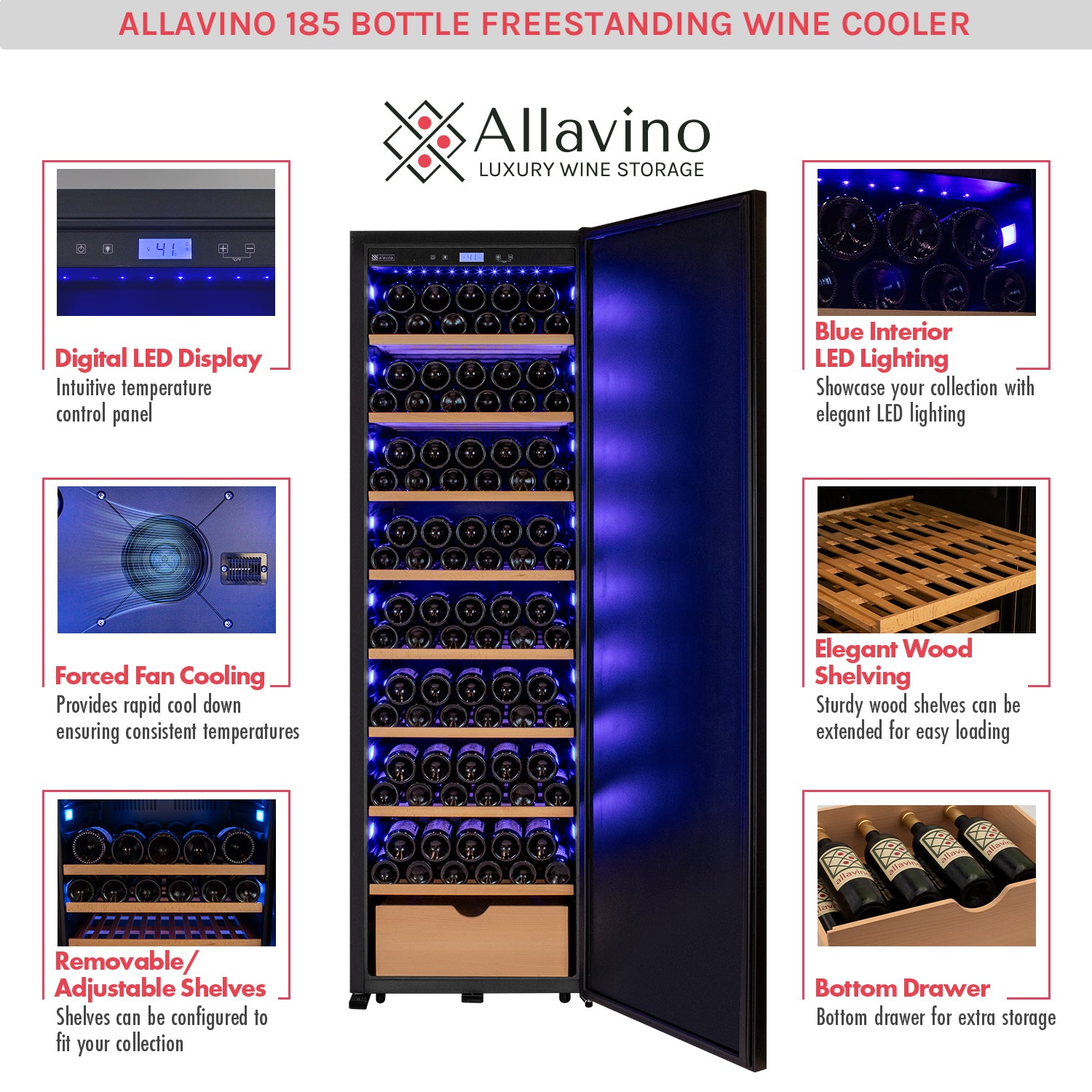 Allavino 370 Bottle Side-By-Side Wine Vault With Solid Black Doors - View 5 | Fridge.com