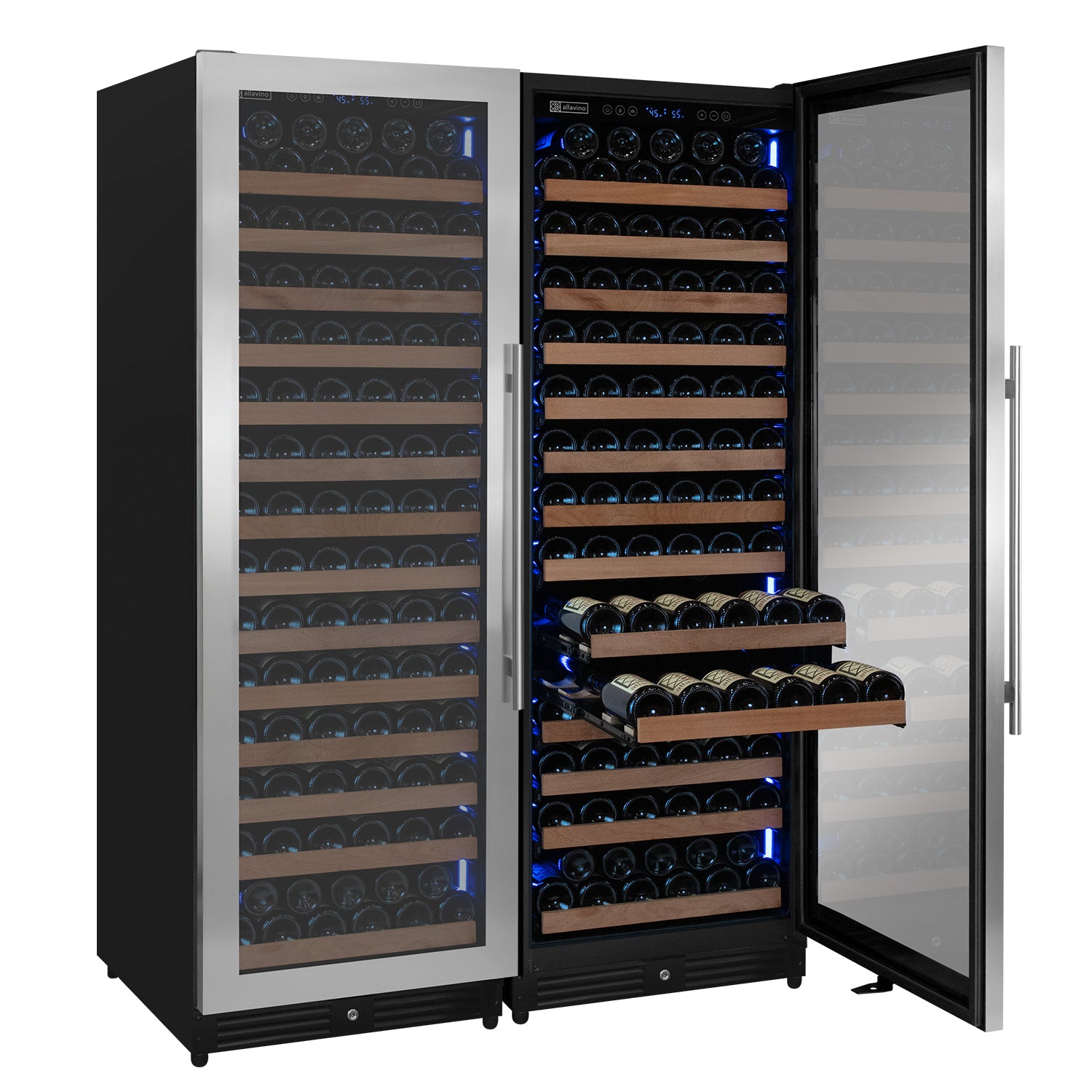 Allavino Reserva Series 326 Bottle 71" Tall Dual Zone Stainless Steel Side-By-Side Wine Refrigerator - View 3 | Fridge.com