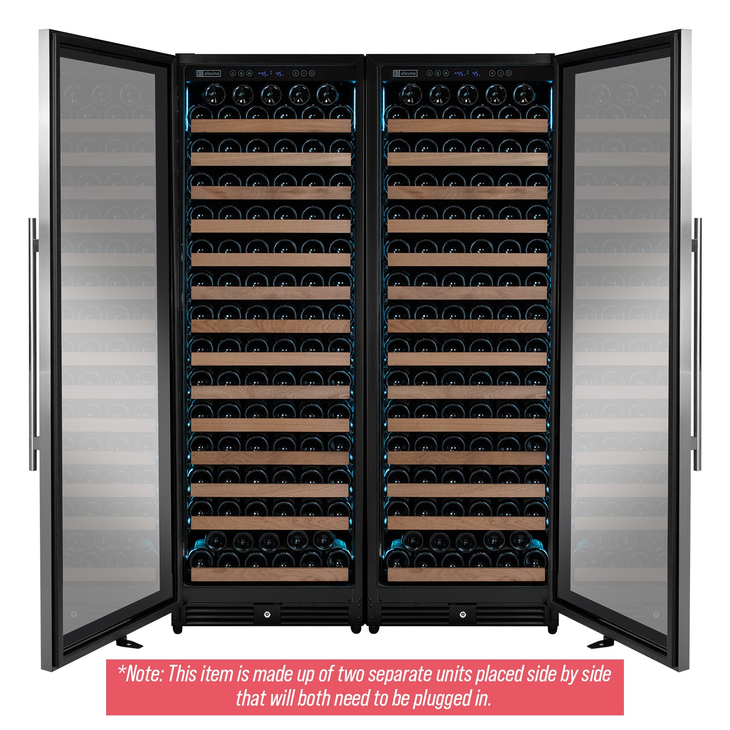 Allavino Reserva Series 326 Bottle 71" Tall Dual Zone Stainless Steel Side-By-Side Wine Refrigerator - View 4 | Fridge.com