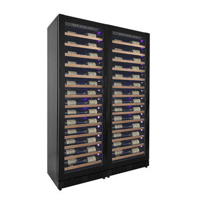 Allavino Reserva Series 134 Bottle Dual Zone Black Side-by-Side Shallow Wine Refrigerator with Wood Front Shelves | Fridge.com
