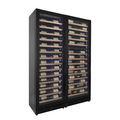 Allavino Reserva Series 134 Bottle 71" Tall Three Zone Black Side-by-Side Shallow Wine Refrigerator with Wood Front Shelves | Fridge.com