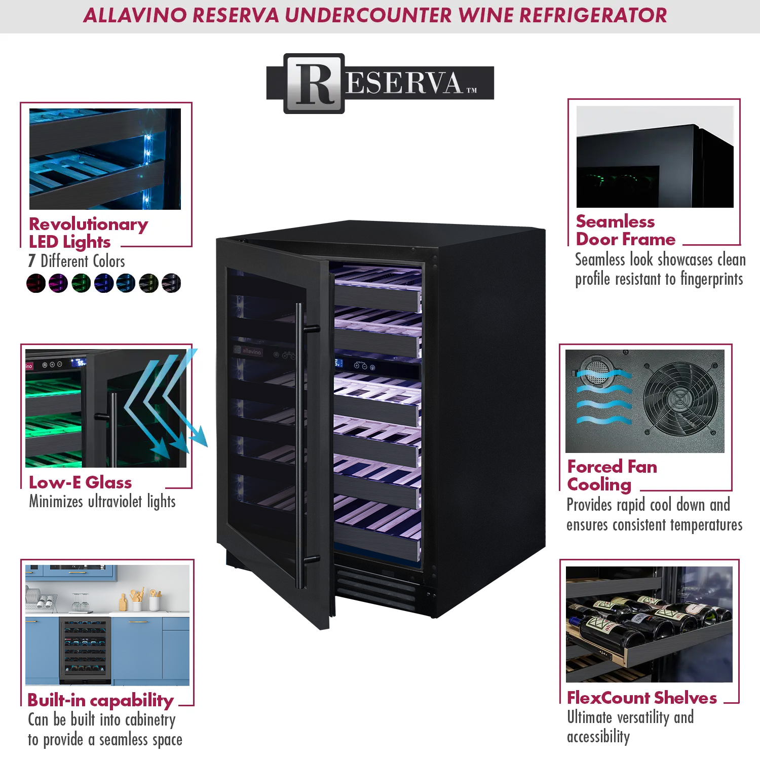 Allavino Reserva Series 50 Bottle Dual Zone Undercounter Wine Cooler Refrigerator With Black Stainless Steel Door - View 6 | Fridge.com