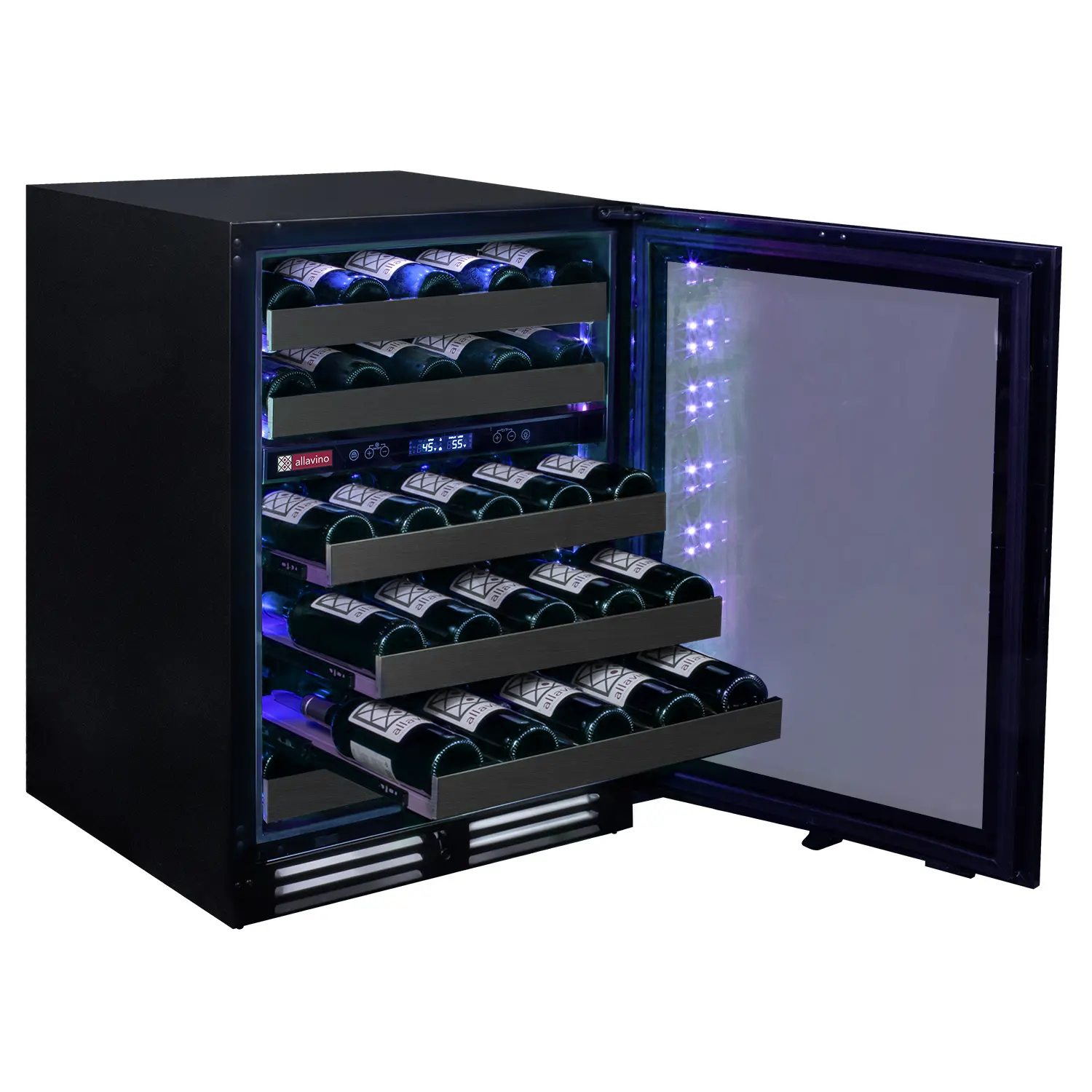 Allavino Reserva Series 50 Bottle Dual Zone Undercounter Wine Cooler Refrigerator with Black Stainless Steel Door - Right Hinge | Fridge.com