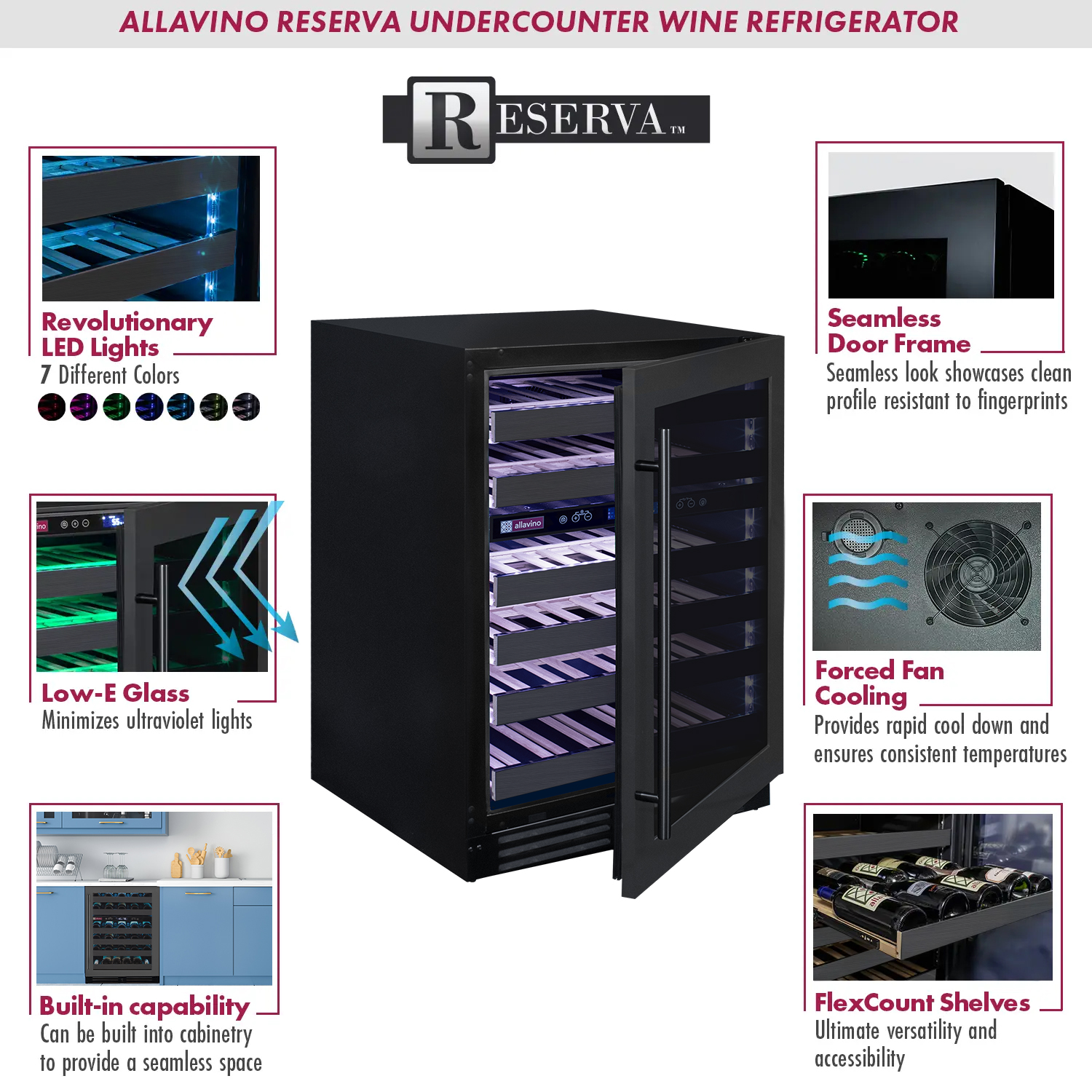 Allavino Reserva Series 50 Bottle Dual Zone Undercounter Wine Cooler Refrigerator With Black Stainless Steel Door - Right Hinge - View 6 | Fridge.com