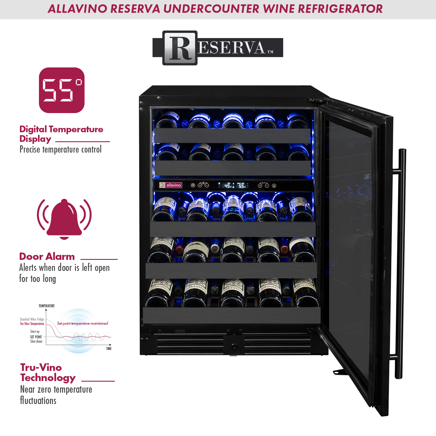 Allavino Reserva Series 50 Bottle Dual Zone Undercounter Wine Cooler Refrigerator With Black Stainless Steel Door - Right Hinge - View 6 | Fridge.com