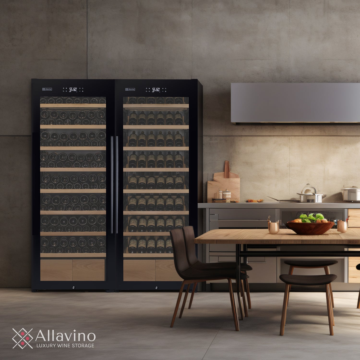 Allavino 248 Bottle Single Zone Freestanding Wine Refrigerator With Display Shelving And Black Glass Door - Left Hinge - View 3 | Fridge.com