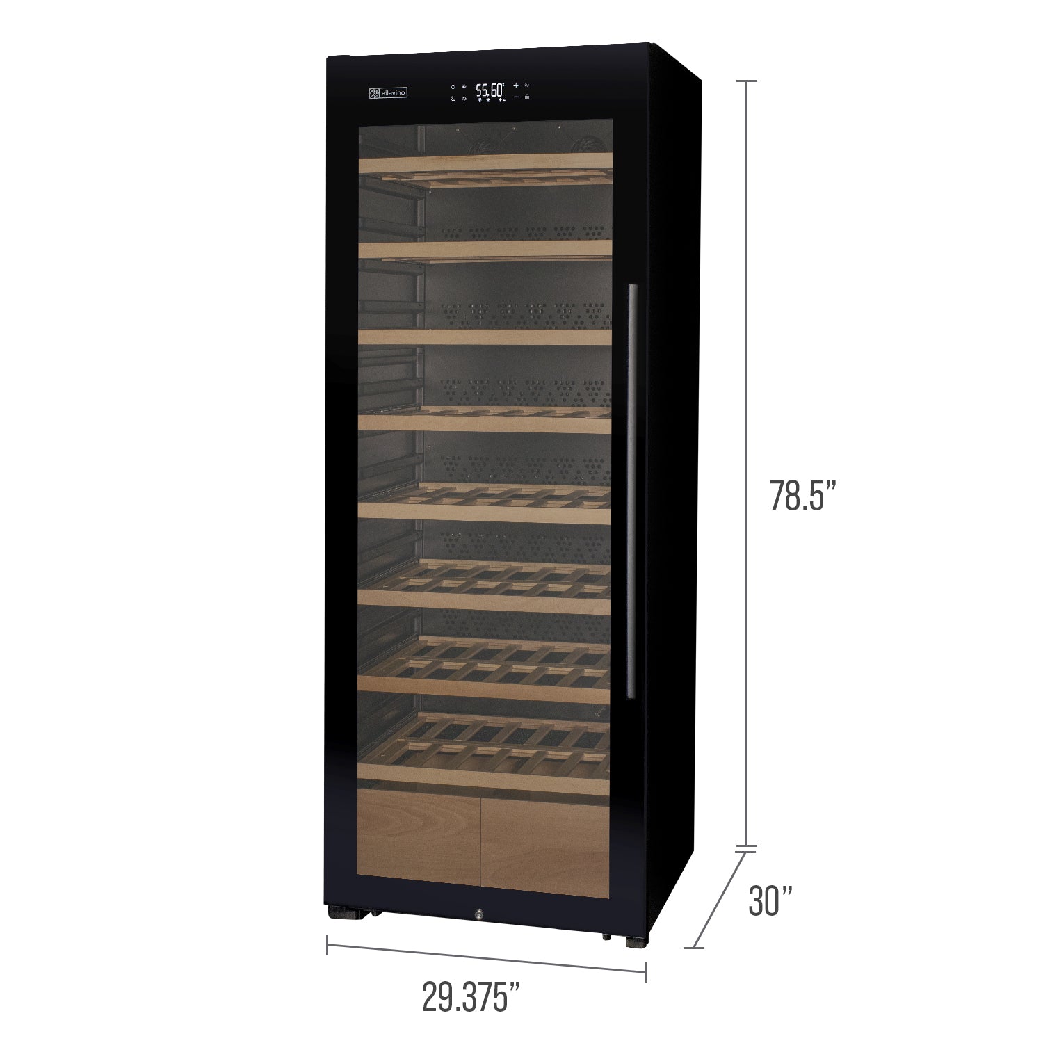 Allavino 248 Bottle Single Zone Freestanding Wine Refrigerator With Display Shelving And Black Glass Door - Left Hinge - View 6 | Fridge.com